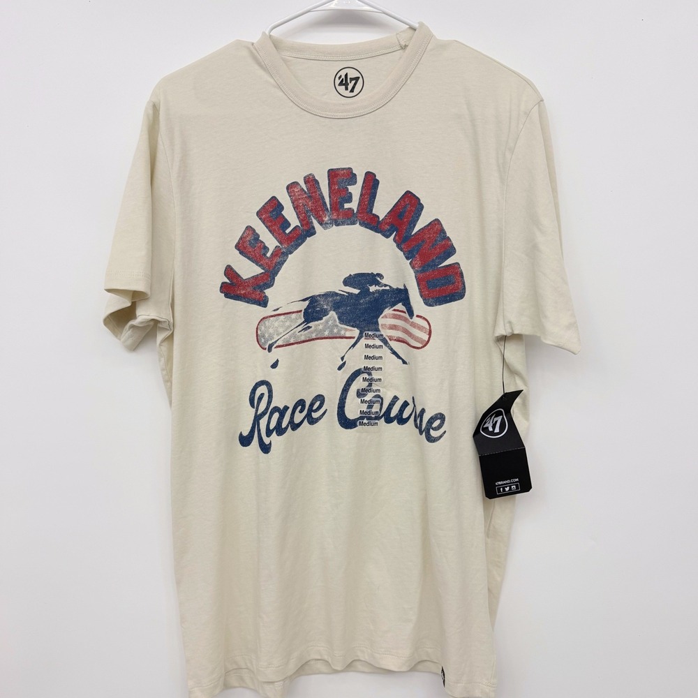 '47 Keeneland Race Course Horse Racing Graphic Tee Mens Medium Cream